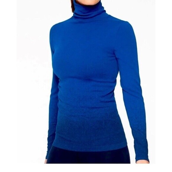 Athleta Flurry Stretch Long Sleeve Turtle Neck Blue Ombre Base Layer Women's M - Picture 1 of 10